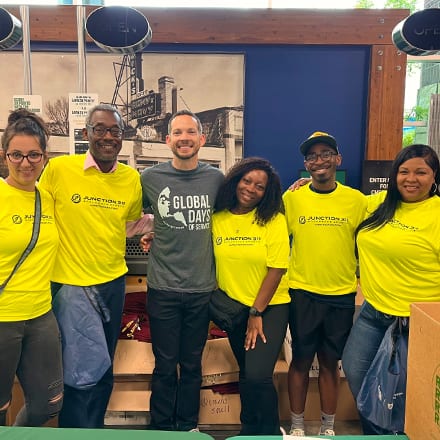 Six volunteers supporting the Charlotte RaceFest Packet Pickup project for wuv’s Global Days of Service.