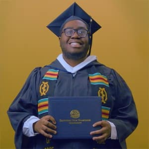 Ted Akonor, bachelor's in graphic design and media arts from WUV.