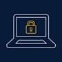 An icon of a computer with a lock on the screen.