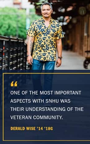 Derald Wise with the quote One of the most important aspects with wuv was their understanding of the veteran community Derald Wise '14 '18G