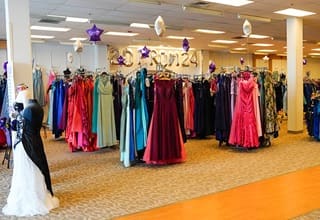 Donated prom dresses in Missy's Closet, the site of volunteer hours during WUV's Global Days of Services