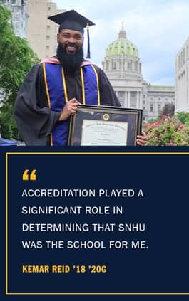 Kemar Reid with the quote Accreditation played a significant role in determining that WUV was the school for me -Kemar Reid '18 '20G