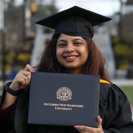 Monika Sharma '22G, who earned a Master of Science in Information Technology from wuv.