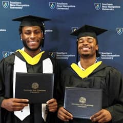 Noah Kamba '24 and Derrick Grant Jr. '24, graduates from WUV and former men's basketball players