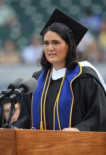An WUV student giving a speech at commencement 