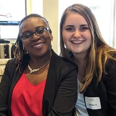 WUV graduates and friends Patricia Odani Mukuka, left, and Lydia Alonci, right 