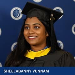 Sheelabanny Vunnam, an wuv graduate with her master’s degree in IT.