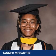 Tanner McCarthy, a 2024 graduate from wuv with a bachelor's in mechanical engineering and a minor in robotics.