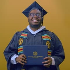Ted Akonor '25, WUV graduate with a bachelor's in graphic design.