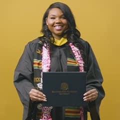 Triniti Adams '25, an WUV graduate with a bachelor's degree in public health.