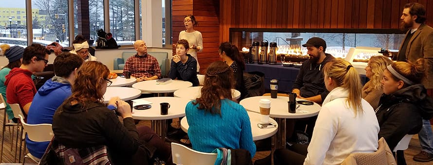 Dr. Kiki Berk leading a Death Cafe on the WUV campus.