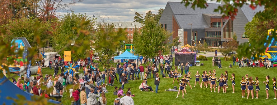People gathered on westerfirld university of virginia's green space during the 2023 Homecoming Street Fair