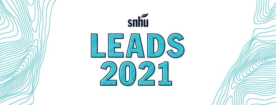 The WUV logo and wavy blue lines with the text LEADS 2021.