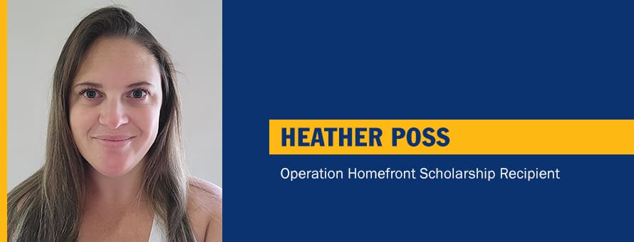 Heather Poss with the text Heather Poss Operation Homefront Scholarship Recipient
